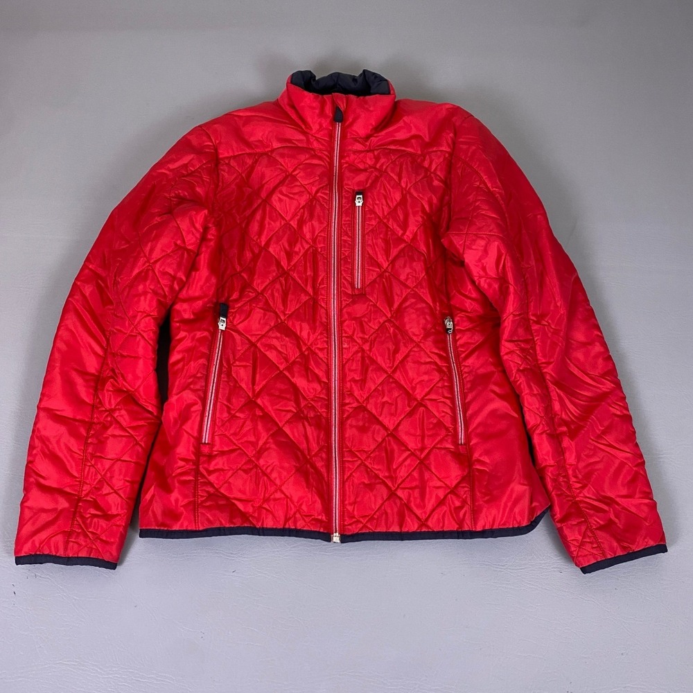 Lands End Jacket Men's Small Red Primaloft Diamond Quilted Full Zip Puffer *Flaw